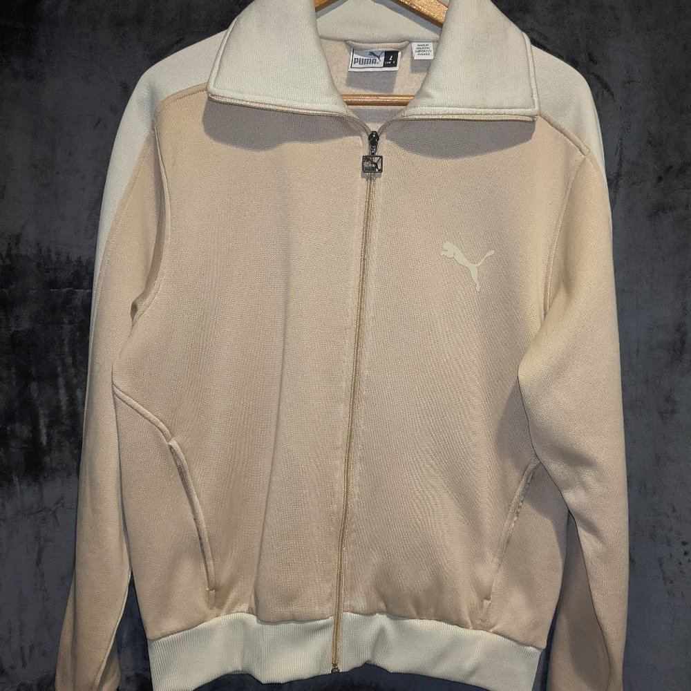 Puma Men’s Zip-Up Track Sweater in Cream and White - Picture 3 of 8